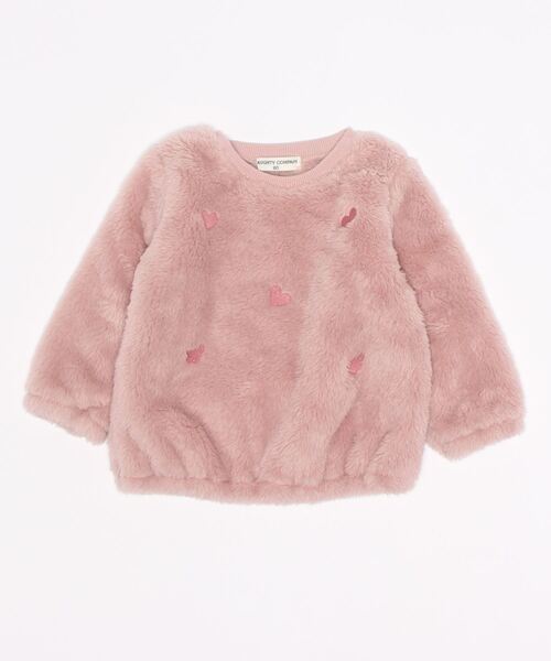 Naughty Company（ナウテーカンパニー）の「ハート刺繍ボアトレーナー（スウェット・キッズ・オフホワイト/ピンク・80/90/95/100/110/120/130）」の2枚目の写真