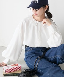 ボリュームスリーブ プリーツカラークロップドシャツ