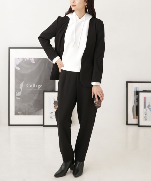 NANO universe（ナノユニバース）の「LB.04/ノーカラージャケット&パンツ セットアップ（セットアップ・レディース・ブラック/ネイビー/モカ・FREE）」の5枚目の写真