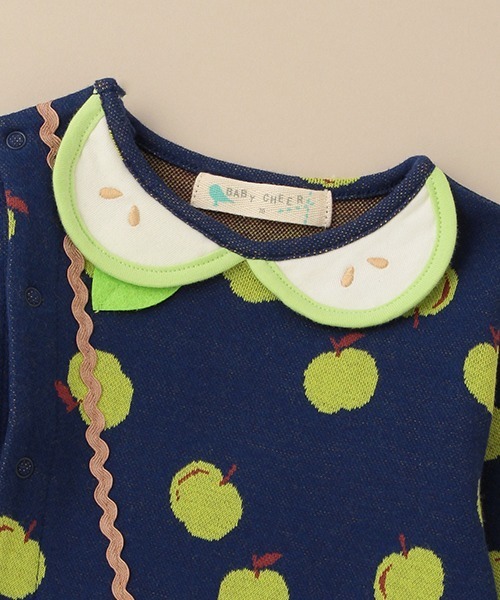 baby cheer（ベイビーチアー）の「りんごジャガードカバーオール（ロンパース・キッズ・ネイビー/キナリ・80ｃｍ/70cm）」の5枚目の写真