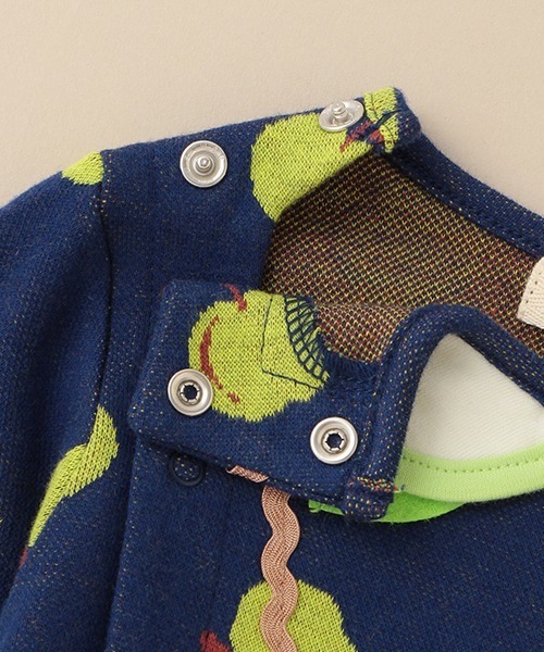 baby cheer（ベイビーチアー）の「りんごジャガードカバーオール（ロンパース・キッズ・ネイビー/キナリ・80ｃｍ/70cm）」の6枚目の写真