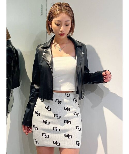 GYDA(ジェイダ)の「GG PATTERNニット スカートライクショートパンツ(スカート・レディース・オフホワイト/ブラック・FREE)」の8枚目の写真