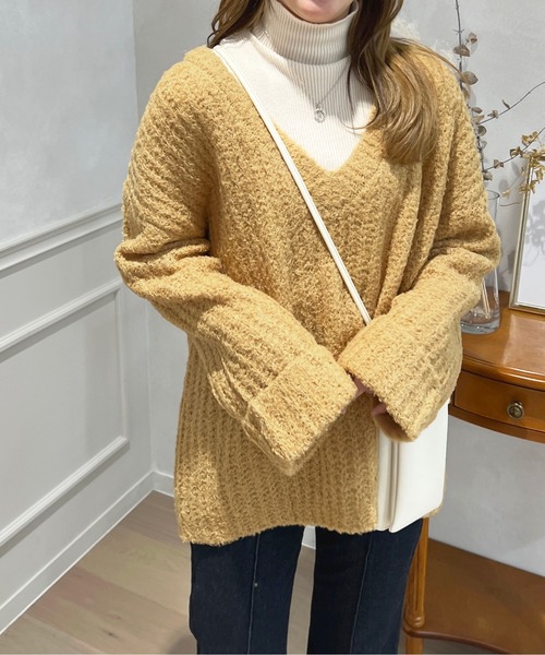 apres jour(アプレジュール)の「Vネックニットプルオーバー【ZOZOTOWN限定アイテム】(ニット/セーター・レディース・マスタード/ピンク系その他/カーキ・フリー/X-LARGE)」の16枚目の写真