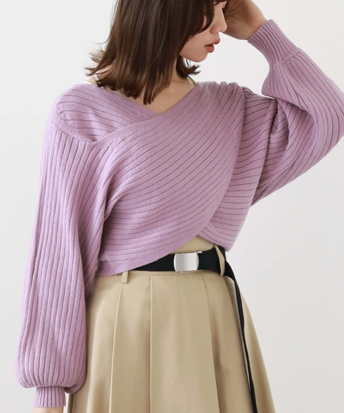 クロス&クロス ヴィンテージシック cloth&cross vintage chic*リブニットVネックプルオーバー*エクリュ和紙(2-2406-236)【70G42】 クロス&クロス ヴィンテージシック cloth&cross vintage chic