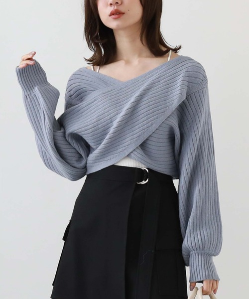 クロス&クロス ヴィンテージシック cloth&cross vintage chic*リブニットVネックプルオーバー*エクリュ和紙(2-2406-236)【70G42】 クロス&クロス ヴィンテージシック cloth&cross vintage chic