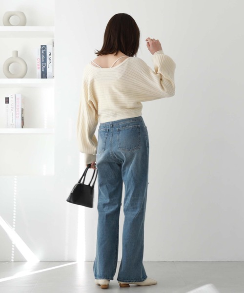 archives（アルシーヴ）の「２ｗａｙワイドリブクロスニット（ニット/セーター・レディース・パープル/グリーン/ブルー/ブラック/アイボリー・MEDIUM）」の20枚目の写真