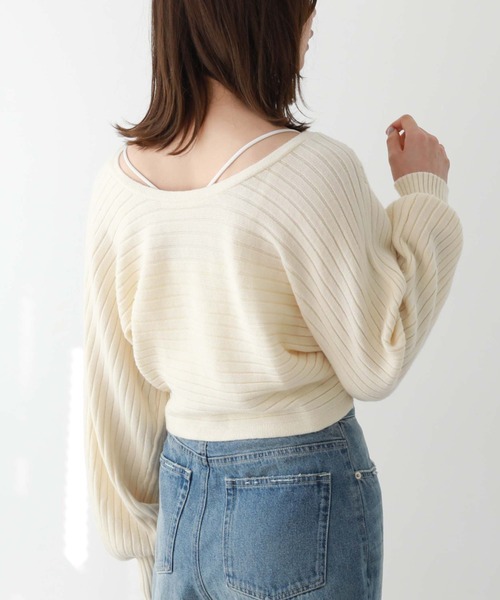 クロス&クロス ヴィンテージシック cloth&cross vintage chic*リブニットVネックプルオーバー*エクリュ和紙(2-2406-236)【70G42】 CLOTH&CROSS クロス&クロス ヴィンテージシック cloth&cross