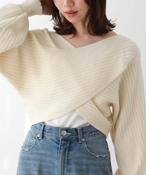 archives（アルシーヴ）の「２ｗａｙワイドリブクロスニット（ニット/セーター・レディース・パープル/グリーン/ブルー/ブラック/アイボリー・MEDIUM）」の9枚目の写真