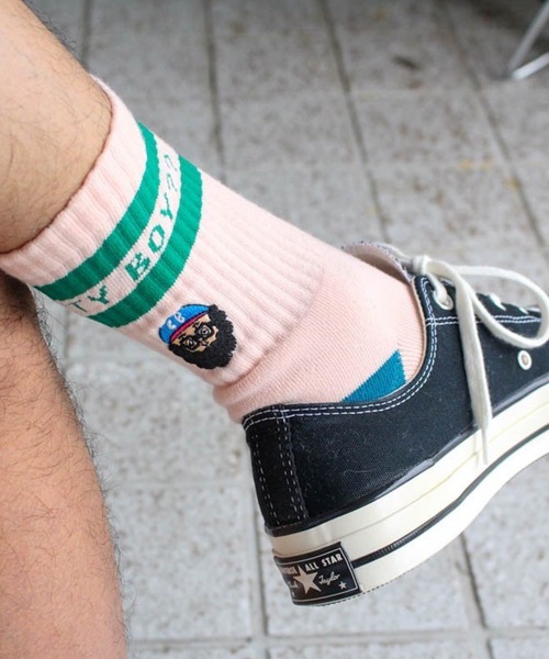 HLNA（エイチエルエヌエー）の「【Chi-bee】ARE YOU CITY BOY? SOX（ソックス/靴下・メンズ・ピンク系/ホワイト系・ONE SIZE）」の5枚目の写真