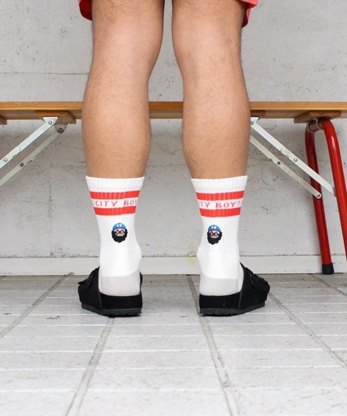 HLNA（エイチエルエヌエー）の「【Chi-bee】ARE YOU CITY BOY? SOX（ソックス/靴下・メンズ・ピンク系/ホワイト系・ONE SIZE）」の4枚目の写真