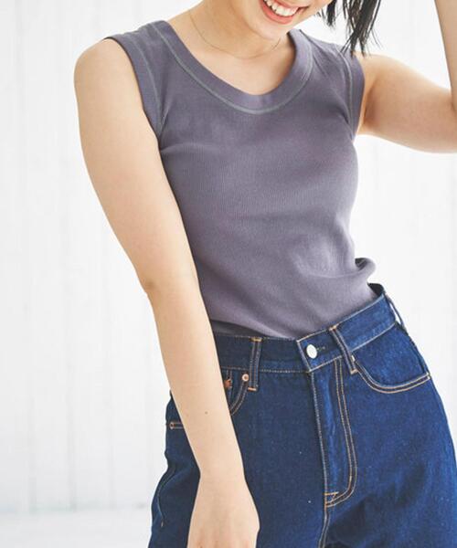 coen(コーエン)の「テレコノースリーブタンクトップ(タンクトップ・レディース・ブラック/ホワイト/ベージュ/オレンジ/ダークグレー/ロイヤルブルー・M/L)」の4枚目の写真