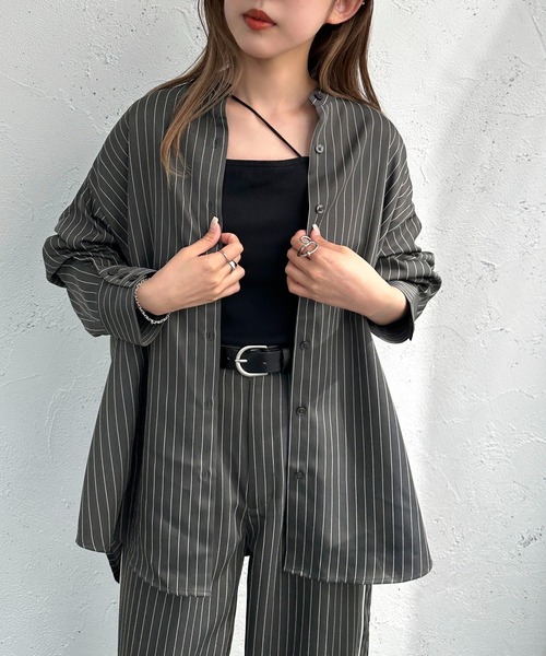 apres jour mignon(アプレジュールミニョン)の「ストライプカッティングシャツ【SETUP着用可能】【ZOZOTOWN限定アイテム】(シャツ/ブラウス・レディース・ネイビー/チャコールグレー/ブラック・フリー/X-LARGE)」の13枚目の写真