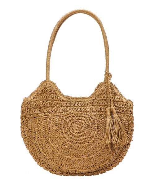 WOVEN ブラック かごバッグ タッセル付き タッセル付きカゴバック 籐(とう 天然素材) ブラック・イエロー