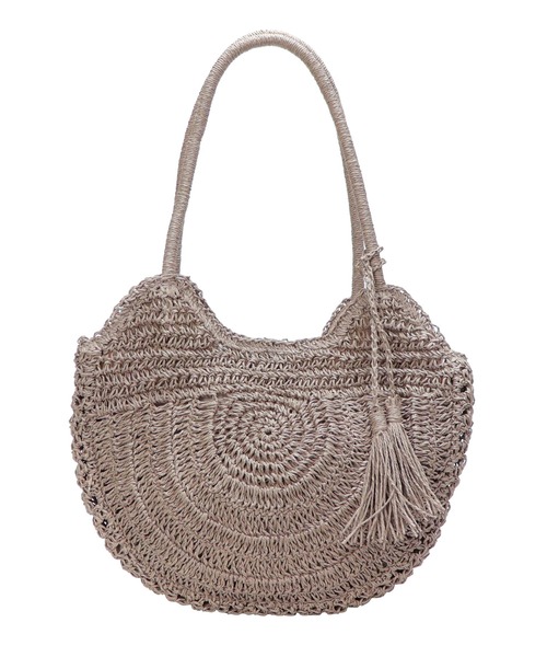 Bermosa（ベルモサ）の「タッセルチャーム付き ラウンドかごバッグ（かごバッグ・レディース・アイボリー/ダークベージュ/ピンク系その他/ブラック/グレー・FREE）」の18枚目の写真