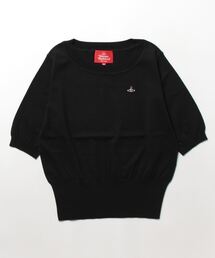 VivienneWestwood☆ デニムワイドリブニット 半袖トップ セール】ﾃﾞﾆﾑﾜｲﾄﾞﾘﾌﾞﾆｯﾄ半袖ﾄｯﾌﾟ（ニット/セーター）｜Vivienne