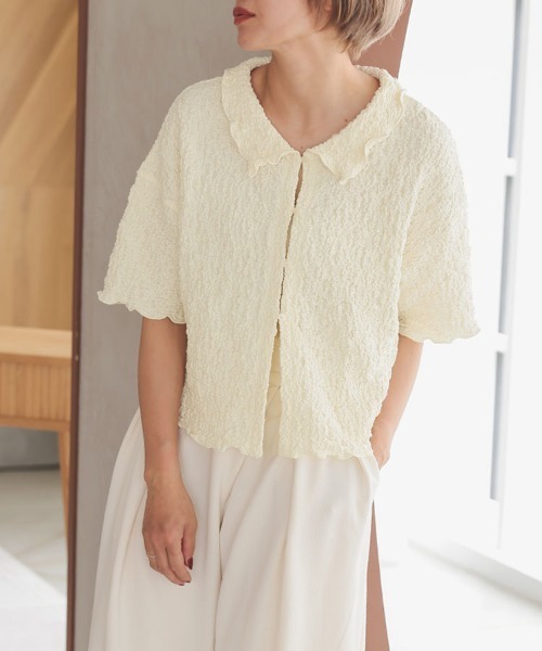 DONOBAN(ドノバン)の「【pufe】クラッシュジャガードシャツ(シャツ/ブラウス・レディース・アイボリー/ブラック・F)」の1枚目の写真