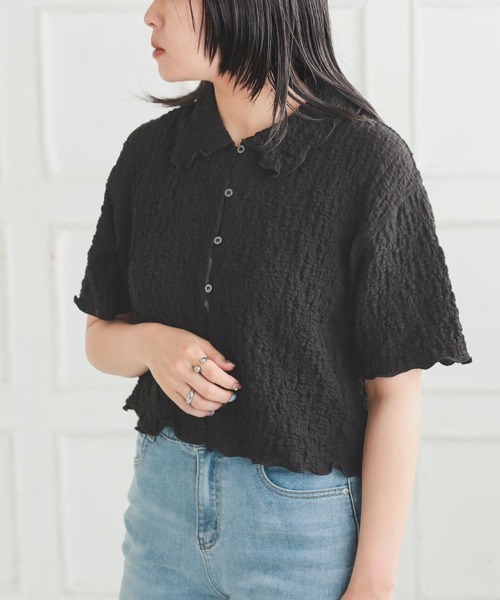 DONOBAN(ドノバン)の「【pufe】クラッシュジャガードシャツ(シャツ/ブラウス・レディース・アイボリー/ブラック・F)」の2枚目の写真