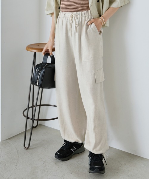 MAATEE&SONS リネン カーゴパンツ イージーパンツ ワイドパンツ M forksy.】リネン混 イージーワイドカーゴパンツ forksy.│MONO