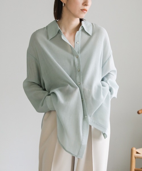select MOCA(セレクトモカ)の「楊柳オーバーサイズシャツ(シャツ/ブラウス・レディース・マスタード/グレイッシュベージュ/グレイッシュブルー・FREE)」の3枚目の写真
