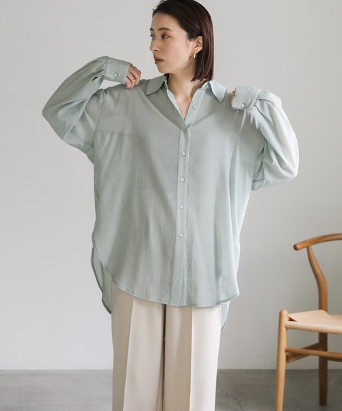 select MOCA(セレクトモカ)の「楊柳オーバーサイズシャツ(シャツ/ブラウス・レディース・マスタード/グレイッシュベージュ/グレイッシュブルー・FREE)」の17枚目の写真