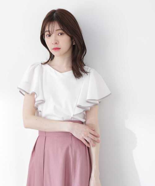 PROPORTION BODY DRESSING（プロポーションボディドレッシング）の「２ＷＡＹバイカラーラッフルＴシャツ / 1213160501（Tシャツ/カットソー・レディース・カーキ/ホワイト/ブラック・SMALL/MEDIUM）」の2枚目の写真