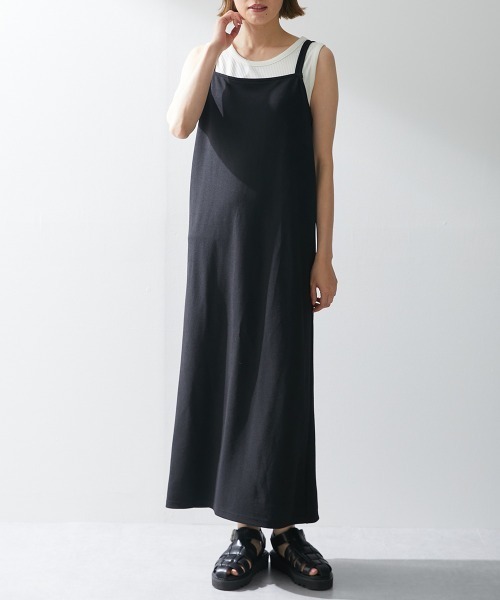 Le temps riche（ルタンリッシュ）の「【2点セット】アシンメトリーキャミソールワンピース＋リブタンクトップ ＜Le temps riche＞（ワンピース・レディース・カーキ/ブラック/オフホワイト・LL/L/M）」の4枚目の写真