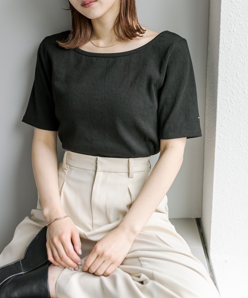 mystic（ミスティック）の「リブチビTシャツ（Tシャツ/カットソー・レディース・グリーン/ピンク/アイボリー/ブラック/オフホワイト/ブルー・FREE）」の21枚目の写真