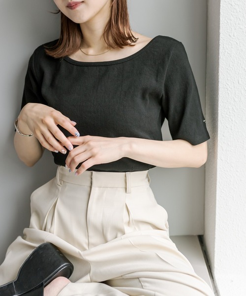 mystic（ミスティック）の「リブチビTシャツ（Tシャツ/カットソー・レディース・グリーン/ピンク/アイボリー/ブラック/オフホワイト/ブルー・FREE）」の17枚目の写真