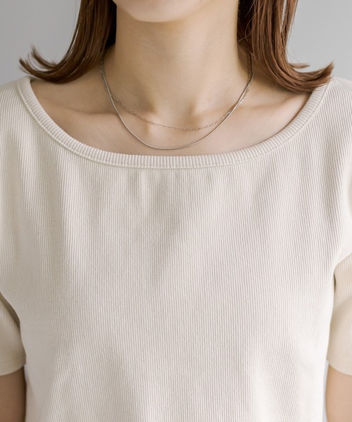 mystic（ミスティック）の「リブチビTシャツ（Tシャツ/カットソー・レディース・グリーン/ピンク/アイボリー/ブラック/オフホワイト/ブルー・FREE）」の12枚目の写真