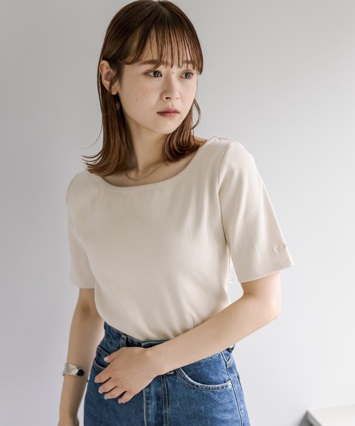 mystic（ミスティック）の「リブチビTシャツ（Tシャツ/カットソー・レディース・グリーン/ピンク/アイボリー/ブラック/オフホワイト/ブルー・FREE）」の7枚目の写真