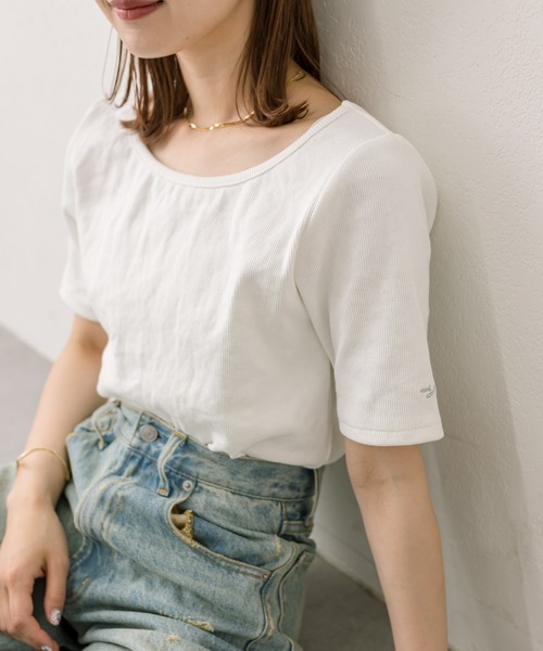 mystic（ミスティック）の「リブチビTシャツ（Tシャツ/カットソー・レディース・グリーン/ピンク/アイボリー/ブラック/オフホワイト/ブルー・FREE）」の19枚目の写真