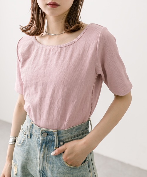 mystic（ミスティック）の「リブチビTシャツ（Tシャツ/カットソー・レディース・グリーン/ピンク/アイボリー/ブラック/オフホワイト/ブルー・FREE）」の14枚目の写真