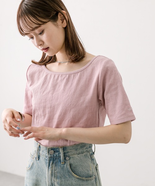 mystic（ミスティック）の「リブチビTシャツ（Tシャツ/カットソー・レディース・グリーン/ピンク/アイボリー/ブラック/オフホワイト/ブルー・FREE）」の10枚目の写真