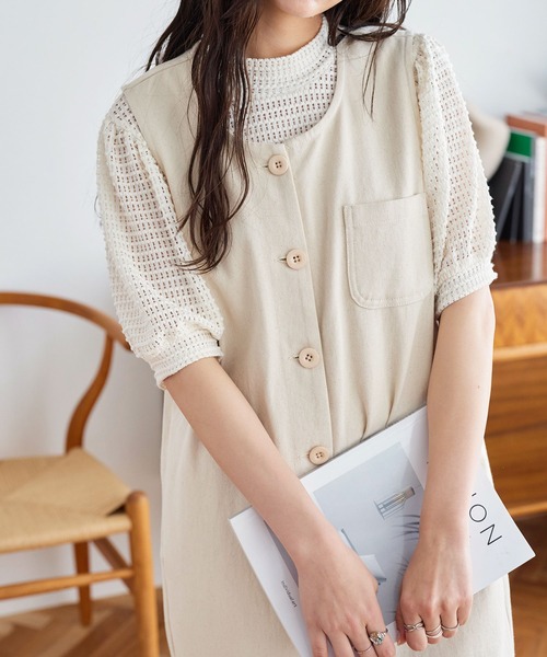セール】ふくれジャガードモックネックトップス（Tシャツ