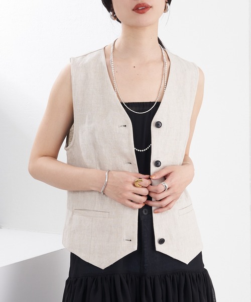 SHENERY（シーナリー）の「リネンベスト（ベスト・レディース・ベージュ/ブラック・FREE）」の3枚目の写真