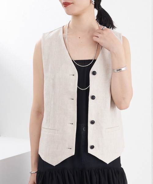 SHENERY（シーナリー）の「リネンベスト（ベスト・レディース・ベージュ/ブラック・FREE）」の4枚目の写真