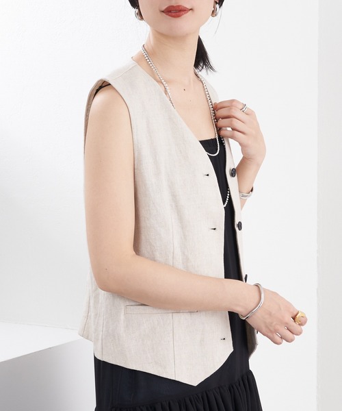 SHENERY（シーナリー）の「リネンベスト（ベスト・レディース・ベージュ/ブラック・FREE）」の5枚目の写真