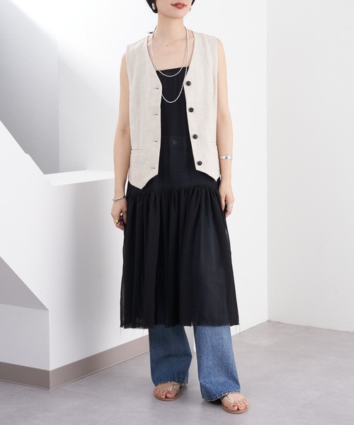 SHENERY（シーナリー）の「リネンベスト（ベスト・レディース・ベージュ/ブラック・FREE）」の10枚目の写真