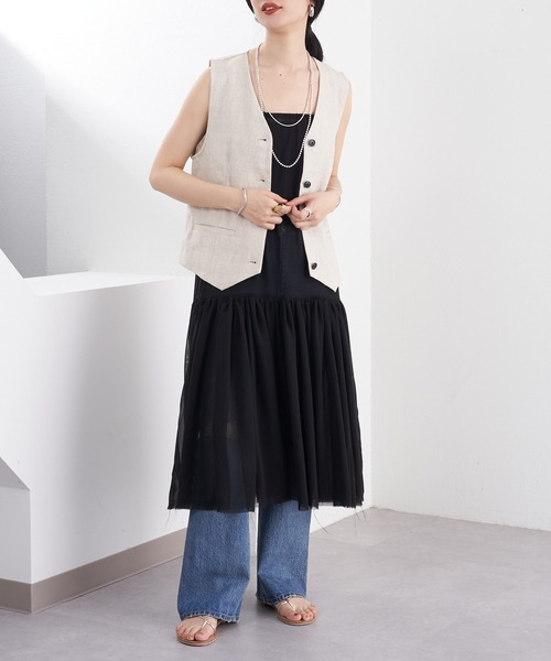 SHENERY（シーナリー）の「リネンベスト（ベスト・レディース・ベージュ/ブラック・FREE）」の11枚目の写真