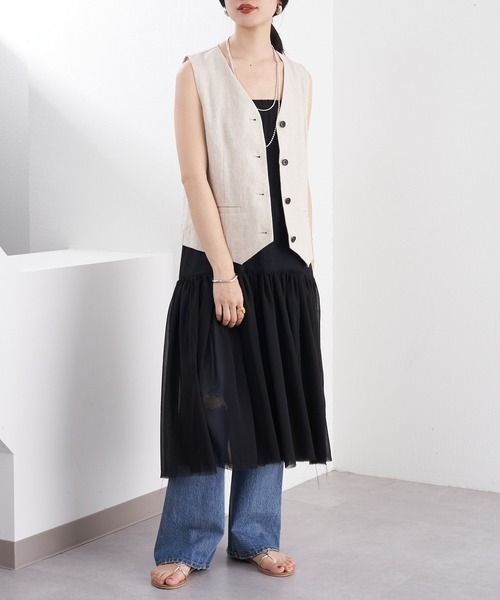 SHENERY（シーナリー）の「リネンベスト（ベスト・レディース・ベージュ/ブラック・FREE）」の13枚目の写真
