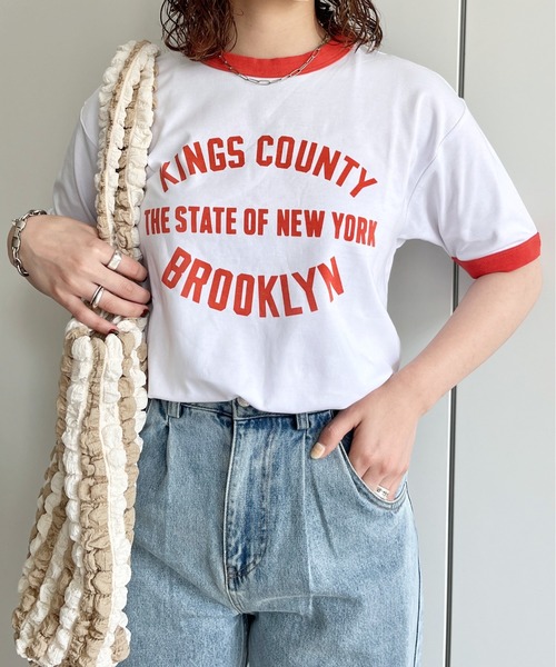 CPCM（シーピーシーエム）の「スムースリンガーカレッジロゴT（Tシャツ/カットソー・レディース・サックスブルー/オレンジ/オフホワイト・FREE）」の5枚目の写真