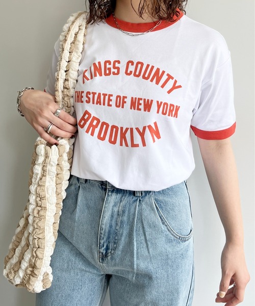 CPCM（シーピーシーエム）の「スムースリンガーカレッジロゴT（Tシャツ/カットソー・レディース・サックスブルー/オレンジ/オフホワイト・FREE）」の6枚目の写真