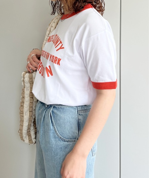 CPCM（シーピーシーエム）の「スムースリンガーカレッジロゴT（Tシャツ/カットソー・レディース・サックスブルー/オレンジ/オフホワイト・FREE）」の7枚目の写真