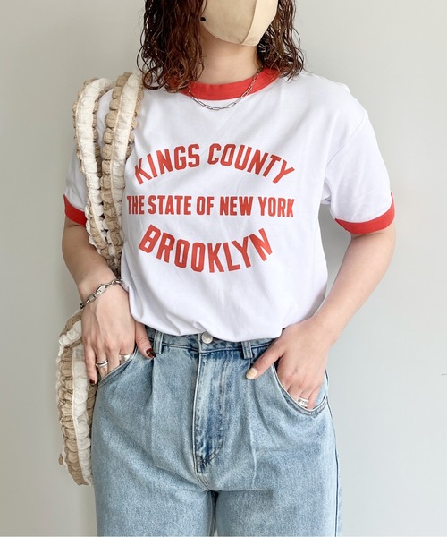 CPCM（シーピーシーエム）の「スムースリンガーカレッジロゴT（Tシャツ/カットソー・レディース・サックスブルー/オレンジ/オフホワイト・FREE）」の9枚目の写真