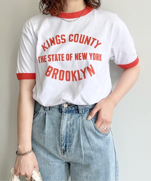 CPCM（シーピーシーエム）の「スムースリンガーカレッジロゴT（Tシャツ/カットソー・レディース・サックスブルー/オレンジ/オフホワイト・FREE）」の10枚目の写真