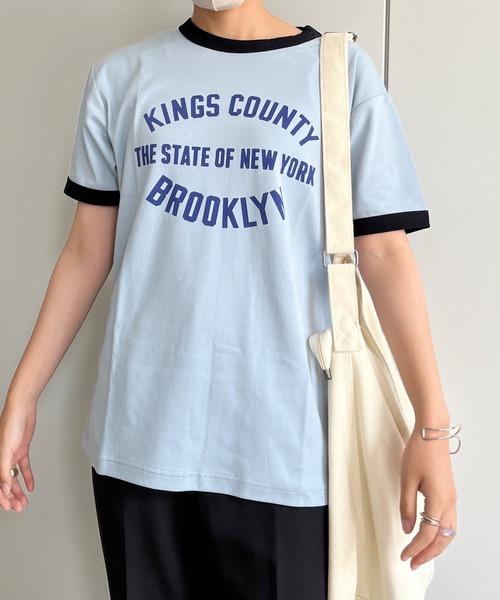 CPCM（シーピーシーエム）の「スムースリンガーカレッジロゴT（Tシャツ/カットソー・レディース・サックスブルー/オレンジ/オフホワイト・FREE）」の19枚目の写真