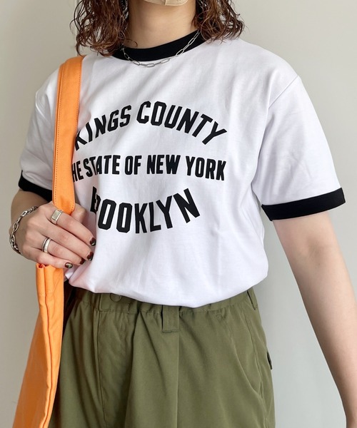 CPCM（シーピーシーエム）の「スムースリンガーカレッジロゴT（Tシャツ/カットソー・レディース・サックスブルー/オレンジ/オフホワイト・FREE）」の13枚目の写真