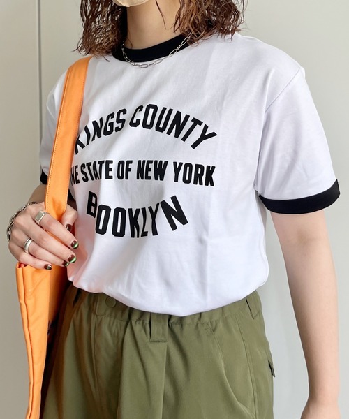 CPCM（シーピーシーエム）の「スムースリンガーカレッジロゴT（Tシャツ/カットソー・レディース・サックスブルー/オレンジ/オフホワイト・FREE）」の14枚目の写真