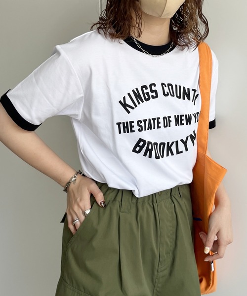 CPCM（シーピーシーエム）の「スムースリンガーカレッジロゴT（Tシャツ/カットソー・レディース・サックスブルー/オレンジ/オフホワイト・FREE）」の17枚目の写真