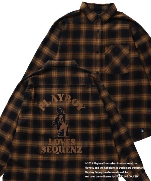 PLAYBOY（プレイボーイ）の「【SEQUENZ】 PLAYBOY BUNNY OMBLE L/S SHIRT / プレイボーイ オンブレ チェック ビックサイズ チェーン刺繍 バニーヘッド（シャツ/ブラウス・メンズ・キャメル/パープル/ブラック・MEDIUM/LARGE/X-LARGE）」の3枚目の写真